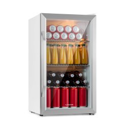 Klarstein Beersafe XXL Crystal White, охладител, 80 литра, 3 рафта, панорамна стъклена врата, неръждаема стомана (HEA-BeersafeXXL-Crys)