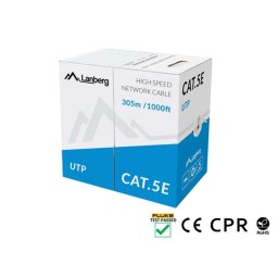 Lanberg LAN cable CAT.5e utp 305m solid cu grey cpr + fluke passed