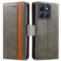 Кожен калъф тип портмоне за Motorola Edge 70 Fusion 5G - сив с лента