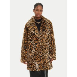 Just Cavalli Кожено палто 77PAS429 Кафяв Loose Fit