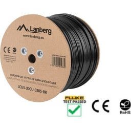 Кабел Lanberg LAN cable CAT.5e utp 305m solid outdoor gel-filled cu black fluke passed