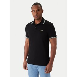 Lacoste Тениска с яка и копчета PH9875 Черен Regular Fit