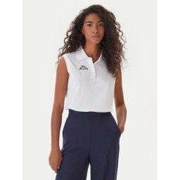 Kappa Тениска с яка и копчета Logo Tennis 302LR20 Бял Slim Fit