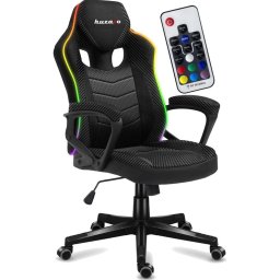 Геймърски стол Huzaro Force 2.5 RGB Carbon MESH, до 130kg, еко кожа, полипропиленова основа, RGB LED подсветка, черен