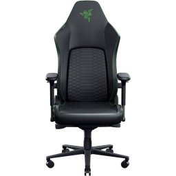 Геймърски стол Razer Iskur V2 NewGen (RZ38-04900700-R3G1), до 136kg, изкуствена кожа, метална рамка, регулируеми подлакътници, регулируема облегалка, лумбална опора, черен/зелен