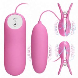 Вибриращи щипки за зърна и яйце с електро импулси "ATOVAR PINK"