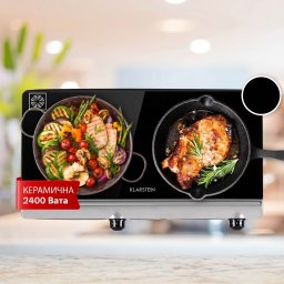 Klarstein Cookbuddy, двоен готварски плот, 2400 W, 5 нива на мощност, стъклокерамика (CP10-CookBuddy-SL)