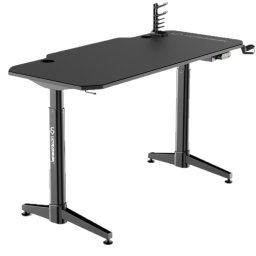 Компютърно бюро Ultradesk Level Black (UDESK-LVA-BB), 124 x 60 x 72-124 cm, регулиране на височината, подложка за настолен компютър, държач за слушалки, стойка за чаша, поставка за геймпадове, USB 3.0, черно