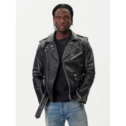 NEW ROCK Кожено яке W-NRLMJ076-S1 Черен Regular Fit