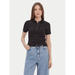 Tommy Hilfiger Тениска с яка и копчета 1985 WW0WW42047 Черен Slim Fit