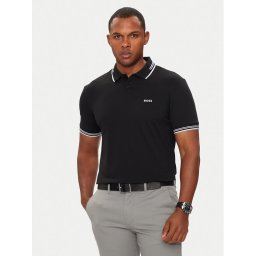 Boss Тениска с яка и копчета Paul 50506193 Черен Slim Fit