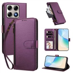 Кожен калъф тип портмоне с цип за Motorola Edge 70 Pro 5G - лилав