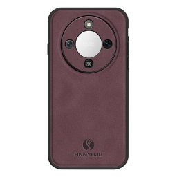 Силиконов гръб с покритие от кожа марка ANNYOJO за Honor Magic8 Lite - винено червен