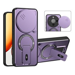 Хибриден гръб с кръгла метална стойка MAGSAFE и слайдър за камера за Honor Magic8 Lite - тъмно лилав