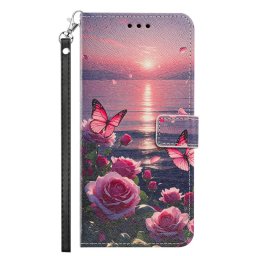 Кожен калъф тип портмоне за Honor Magic8 Lite - розови цветя