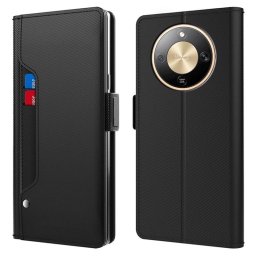 Калъф тип портмоне с магнитна закопчалка и огледалце за Honor Magic8 Lite - черен