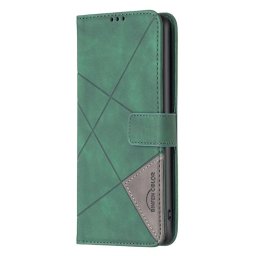 Кожен калъф тип портмоне марка BINFEN COLOR за Honor Magic8 Lite - зелен със сив триъгълник