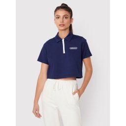 adidas Тениска с яка и копчета Crop HL6572 Тъмносин Relaxed Fit