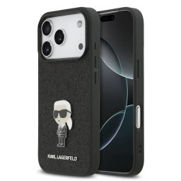 Гръб Karl Lagerfeld за iPhone 17 Pro, Ikonik Fixed Glitter Logo Metal Pin - Черен