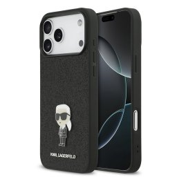Гръб Karl Lagerfeld за iPhone 17 Pro Max, Ikonik Fixed Glitter Logo Metal Pin - Черен
