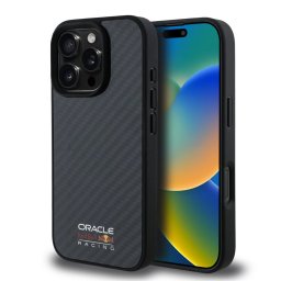 Гръб Red Bull за iPhone 16 Pro, MagSafe Real Carbon Fiber Logo Shiny - Черен