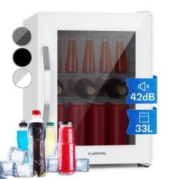 Klarstein Beersafe M Quartz, охладител, 33 литра, 2 рафта, панорамна стъклена врата, неръждаема стомана (HEA-BeersafeM-quartz)