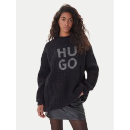 HUGO Пуловер Sloguis 50548245 Черен Oversize