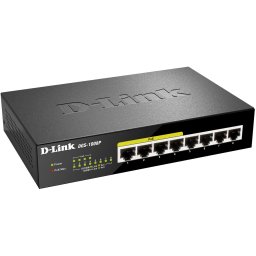 D-Link DGS-1008P - 8‑портов гигабитов неуправляем десктоп суич PoE+