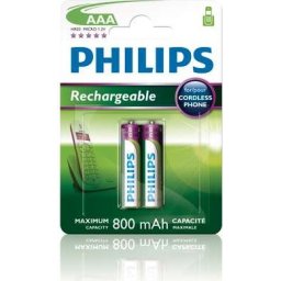 Philips Rechargeable презареждаща батерия LR03 AAA, 800 mAh, 2-blister (HR03), for CORDLES PHONE