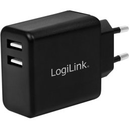USB Charger 2x, 2.4A, black, Logilink PA0210