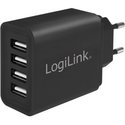 USB Charger 4x, 4.8A, black, Logilink PA0211
