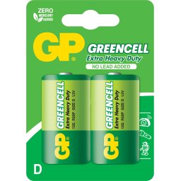 Цинк карбонова батерия GP R20, Greencell 13G-U2, 2 бр. в опаковка, blister, 1.5V