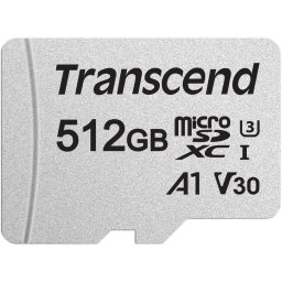 microSDXC карта Transcend 300S 512GB U3, V30, A1 с SD адаптер
