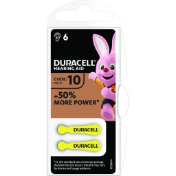 Батерия цинково въздушна DURACELL ZA10 6 бр. бутонни за слухов апарат в блистер