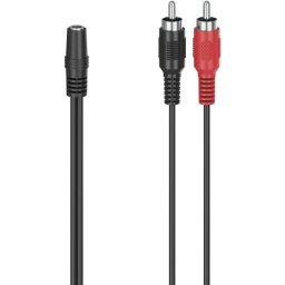 Аудио адаптер HAMA 205186, 3.5 mm жак женско - 2 x Чинч мъжко, 0.1 м, Черен