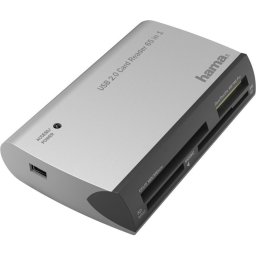 Четец за карти HAMA All in One, USB 2.0, SD/microSD/CF/MS, 480 Mbps, Сребрист