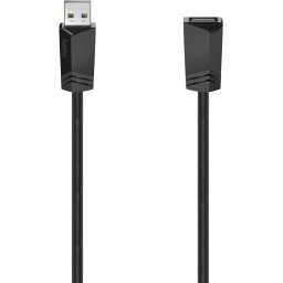 Удължителен кабел HAMA, USB-A женско - USB-A мъжко, 3 м, 480 Mbit/s, Черен
