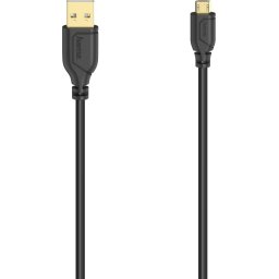 Кабел HAMA Flexi-Slim, USB 2.0 мъжко - micro USB мъжко, 0.75 м., Позлатени конектори, Черен