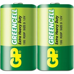 Цинк карбонова батерия GP Greencell 13G-S2, R20, 2 бр. в опаковка / shrink, 1.5V