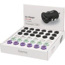Зарядно за кола HAMA, 2 x USB, 2.4 A, Различни цветове