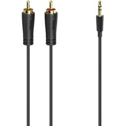 Аудио кабел HAMA, 3.5 mm жак мъжко - 2 x Чинч мъжко, 3.0м, Essential, Черен