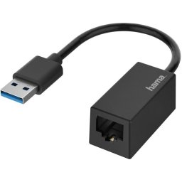 Мрежов адаптер HAMA, USB-A мъжко - RJ-45 женско, Gigabit, Черен