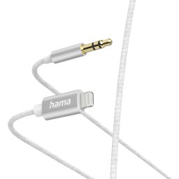 Аудио кабел HAMA, Lightning мъжко - 3.5 mm аудио жак мъжко, 1.0 м, Бял