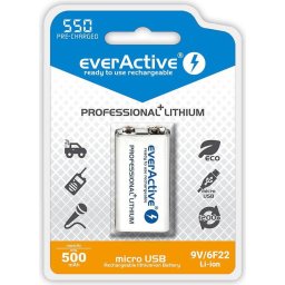 Акумулаторна Батерия R22 9V LiIon 500mAh/550 precharged +micro Usb 1бр. в опаковка EVERACTIVE