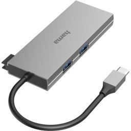 6-портов хъб USB-C HAMA Multiport, 2 x USB-A, USB-C, HDMI, SD, microSD, Сив