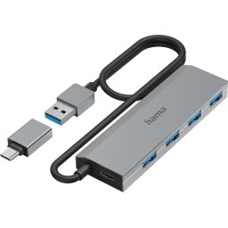 HAMA 4-портов хъб, USB 3.2, вкл. USB-C адаптер, авт. захранване