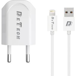 USB зарядно DeTech DE-11i + Lightning кабел, Бял