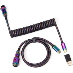 Кабел за клавиатура Keychron Colorful Premium Coiled Angled, USB-C - USB-C, Rainbow Plated Black