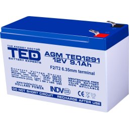 Оловна батерия TED ELECTRIC, AGM, 12V, 9Ah , 151/ 65/ 94 mm, Терминал2