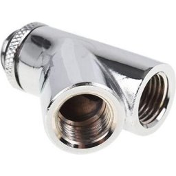 Y-конектор Alphacool Eiszapfen, Въртящ се, 45°, G1/4 външна към 2 x G1/4 вътрешна резба, Сребрист